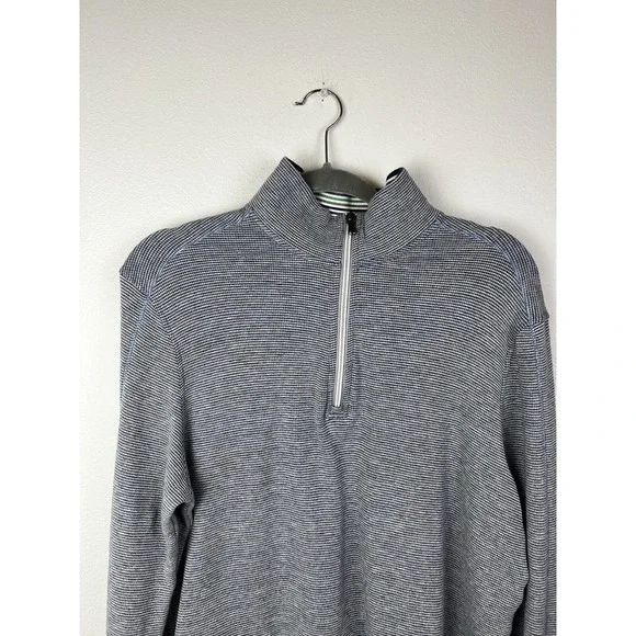 Robert Graham Men's 1/4 Zip Pullover Sweater/Sweatshirt Large Blue-White Stripes - Picture 2 of 7